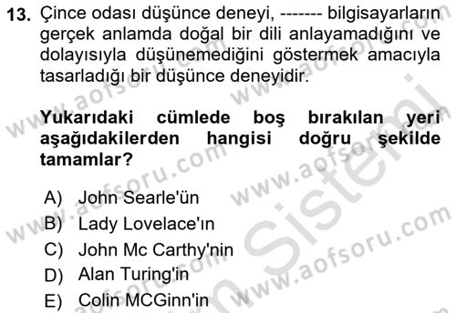 Zihin Felsefesi Dersi 2022 - 2023 Yılı Yaz Okulu Sınav Soruları 13. Soru