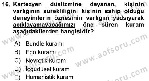 Zihin Felsefesi Dersi 2022 - 2023 Yılı Yaz Okulu Sınav Soruları 16. Soru