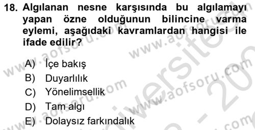 Zihin Felsefesi Dersi 2022 - 2023 Yılı Yaz Okulu Sınav Soruları 18. Soru