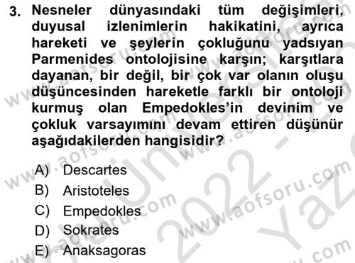 Zihin Felsefesi Dersi 2022 - 2023 Yılı Yaz Okulu Sınav Soruları 3. Soru