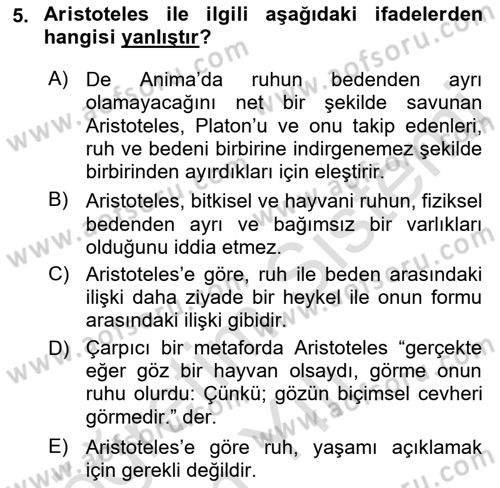 Zihin Felsefesi Dersi 2022 - 2023 Yılı Yaz Okulu Sınav Soruları 5. Soru
