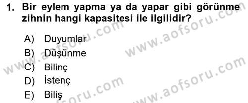 Zihin Felsefesi Dersi 2023 - 2024 Yılı (Vize) Ara Sınav Soruları 1. Soru