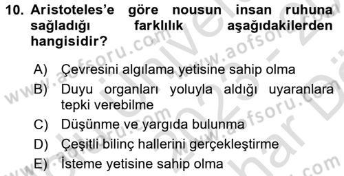 Zihin Felsefesi Dersi 2023 - 2024 Yılı (Vize) Ara Sınav Soruları 10. Soru