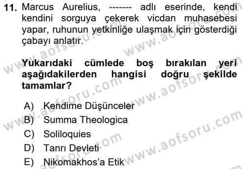 Zihin Felsefesi Dersi 2023 - 2024 Yılı (Vize) Ara Sınav Soruları 11. Soru