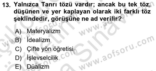 Zihin Felsefesi Dersi 2023 - 2024 Yılı (Vize) Ara Sınav Soruları 13. Soru