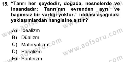 Zihin Felsefesi Dersi 2023 - 2024 Yılı (Vize) Ara Sınav Soruları 15. Soru