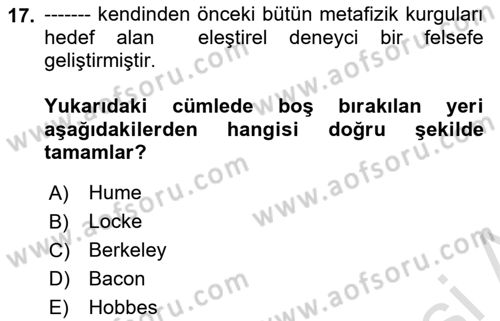 Zihin Felsefesi Dersi 2023 - 2024 Yılı (Vize) Ara Sınav Soruları 17. Soru