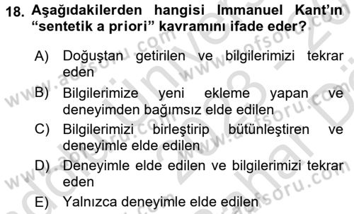Zihin Felsefesi Dersi 2023 - 2024 Yılı (Vize) Ara Sınav Soruları 18. Soru