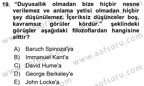 Zihin Felsefesi Dersi 2023 - 2024 Yılı (Vize) Ara Sınav Soruları 19. Soru