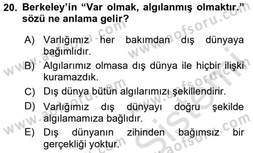 Zihin Felsefesi Dersi 2023 - 2024 Yılı (Vize) Ara Sınav Soruları 20. Soru