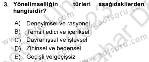 Zihin Felsefesi Dersi 2023 - 2024 Yılı (Vize) Ara Sınav Soruları 3. Soru