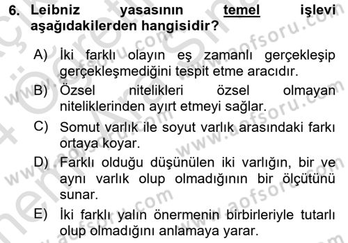 Zihin Felsefesi Dersi 2023 - 2024 Yılı (Vize) Ara Sınav Soruları 6. Soru