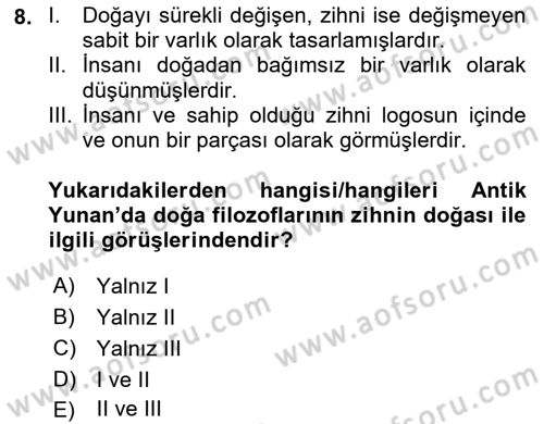 Zihin Felsefesi Dersi 2023 - 2024 Yılı (Vize) Ara Sınav Soruları 8. Soru