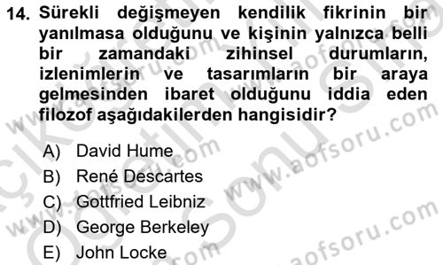 Zihin Felsefesi Dersi 2023 - 2024 Yılı (Final) Dönem Sonu Sınav Soruları 14. Soru