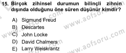 Zihin Felsefesi Dersi 2023 - 2024 Yılı (Final) Dönem Sonu Sınav Soruları 15. Soru
