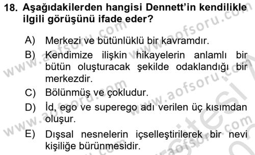 Zihin Felsefesi Dersi 2023 - 2024 Yılı (Final) Dönem Sonu Sınav Soruları 18. Soru