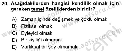 Zihin Felsefesi Dersi 2023 - 2024 Yılı (Final) Dönem Sonu Sınav Soruları 20. Soru