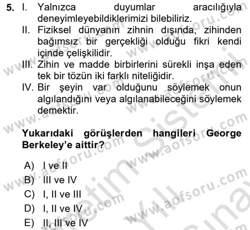Zihin Felsefesi Dersi 2023 - 2024 Yılı (Final) Dönem Sonu Sınav Soruları 5. Soru