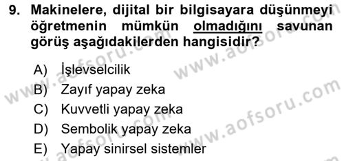 Zihin Felsefesi Dersi 2023 - 2024 Yılı (Final) Dönem Sonu Sınav Soruları 9. Soru
