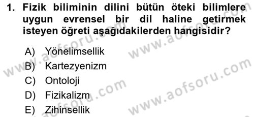 Zihin Felsefesi Dersi 2023 - 2024 Yılı Yaz Okulu Sınav Soruları 1. Soru
