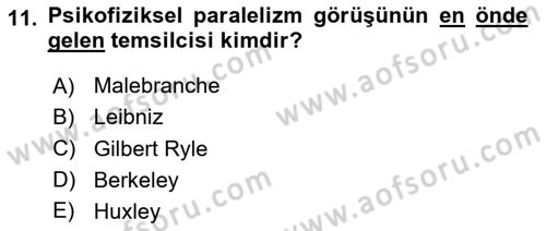 Zihin Felsefesi Dersi 2023 - 2024 Yılı Yaz Okulu Sınav Soruları 11. Soru