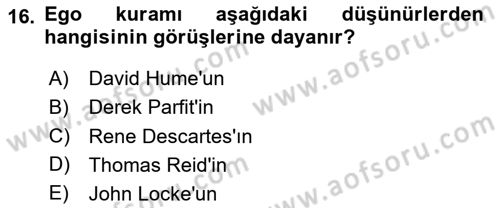 Zihin Felsefesi Dersi 2023 - 2024 Yılı Yaz Okulu Sınav Soruları 16. Soru