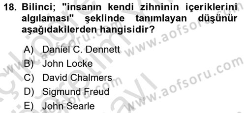 Zihin Felsefesi Dersi 2023 - 2024 Yılı Yaz Okulu Sınav Soruları 18. Soru