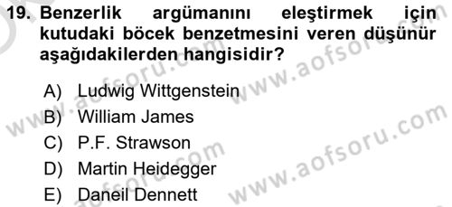 Zihin Felsefesi Dersi 2023 - 2024 Yılı Yaz Okulu Sınav Soruları 19. Soru