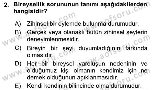 Zihin Felsefesi Dersi 2023 - 2024 Yılı Yaz Okulu Sınav Soruları 2. Soru