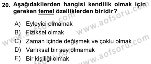 Zihin Felsefesi Dersi 2023 - 2024 Yılı Yaz Okulu Sınav Soruları 20. Soru