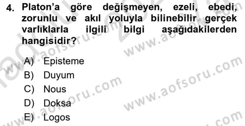 Zihin Felsefesi Dersi 2023 - 2024 Yılı Yaz Okulu Sınav Soruları 4. Soru