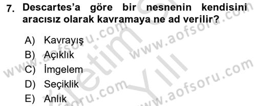 Zihin Felsefesi Dersi 2023 - 2024 Yılı Yaz Okulu Sınav Soruları 7. Soru
