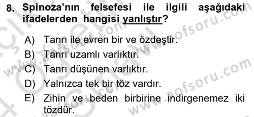 Zihin Felsefesi Dersi 2023 - 2024 Yılı Yaz Okulu Sınav Soruları 8. Soru