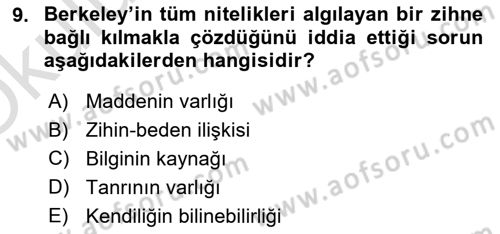 Zihin Felsefesi Dersi 2023 - 2024 Yılı Yaz Okulu Sınav Soruları 9. Soru