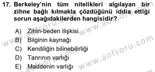 Zihin Felsefesi Dersi 2024 - 2025 Yılı (Vize) Ara Sınav Soruları 17. Soru