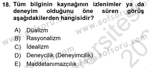 Zihin Felsefesi Dersi 2024 - 2025 Yılı (Vize) Ara Sınav Soruları 18. Soru