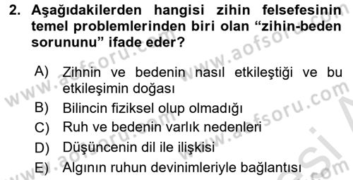 Zihin Felsefesi Dersi 2024 - 2025 Yılı (Vize) Ara Sınav Soruları 2. Soru