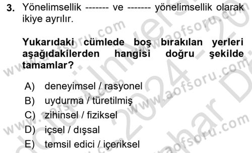 Zihin Felsefesi Dersi 2024 - 2025 Yılı (Vize) Ara Sınav Soruları 3. Soru