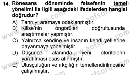 Tarih Felsefesi 1 Dersi 2012 - 2013 Yılı (Final) Dönem Sonu Sınav Soruları 14. Soru