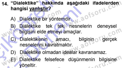 Tarih Felsefesi 1 Dersi 2013 - 2014 Yılı (Vize) Ara Sınav Soruları 14. Soru