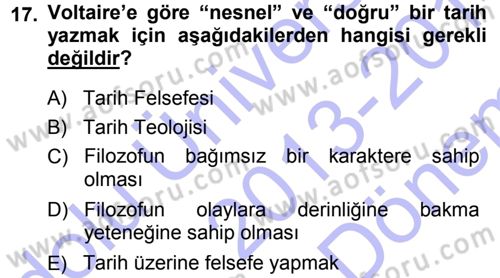 Tarih Felsefesi 1 Dersi 2013 - 2014 Yılı (Final) Dönem Sonu Sınav Soruları 17. Soru