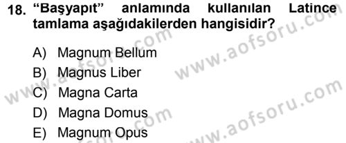 Tarih Felsefesi 1 Dersi 2013 - 2014 Yılı (Final) Dönem Sonu Sınav Soruları 18. Soru