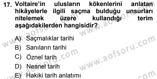 Tarih Felsefesi 1 Dersi 2013 - 2014 Yılı Tek Ders Sınav Soruları 17. Soru