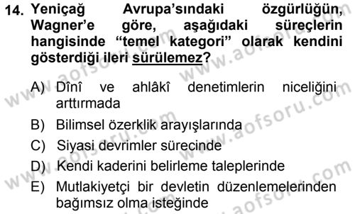 Tarih Felsefesi 1 Dersi 2014 - 2015 Yılı (Final) Dönem Sonu Sınav Soruları 14. Soru