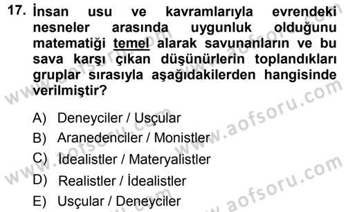 Tarih Felsefesi 1 Dersi 2014 - 2015 Yılı (Final) Dönem Sonu Sınav Soruları 17. Soru