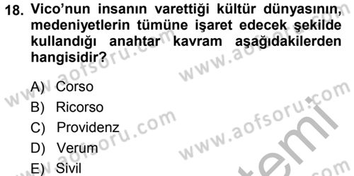 Tarih Felsefesi 1 Dersi 2014 - 2015 Yılı (Final) Dönem Sonu Sınav Soruları 18. Soru