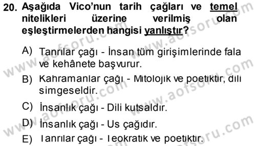 Tarih Felsefesi 1 Dersi 2014 - 2015 Yılı (Final) Dönem Sonu Sınav Soruları 20. Soru