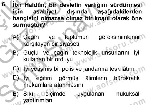 Tarih Felsefesi 1 Dersi 2014 - 2015 Yılı (Final) Dönem Sonu Sınav Soruları 6. Soru