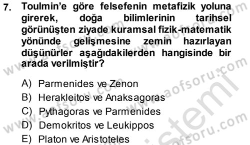 Tarih Felsefesi 1 Dersi 2014 - 2015 Yılı Tek Ders Sınav Soruları 7. Soru