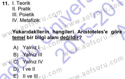 Tarih Felsefesi 1 Dersi 2015 - 2016 Yılı (Vize) Ara Sınav Soruları 11. Soru